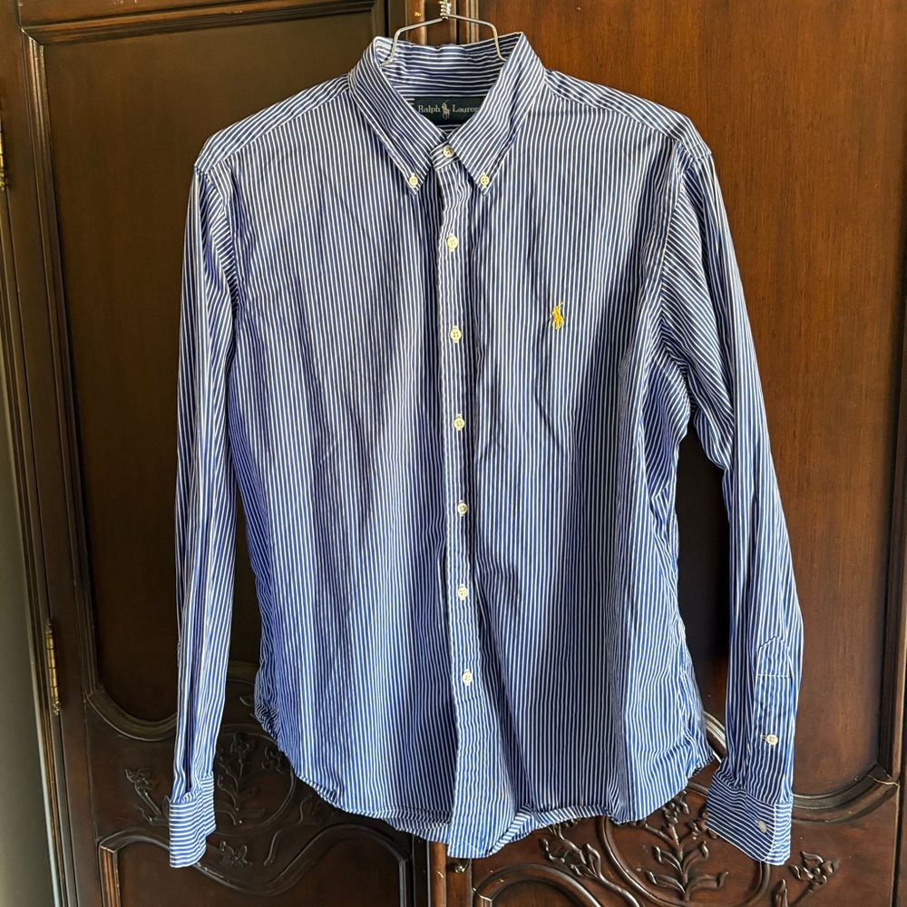 Ralph Lauren Blue and White Striped Button Up Shirt size XL